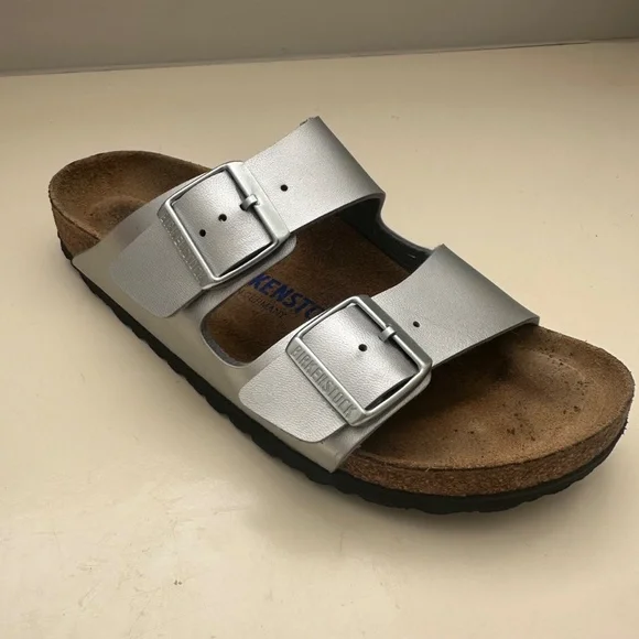 Silver Birkenstock Arizona Sandals - Size 7 - Picture 5 of 11